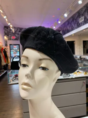 Lisa Shaub Custom Beret Black with Camel Stitching and Flower