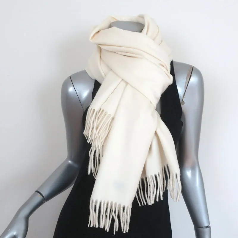 Loro Piana Cashmere Opera Stole Cream Fringed Shawl