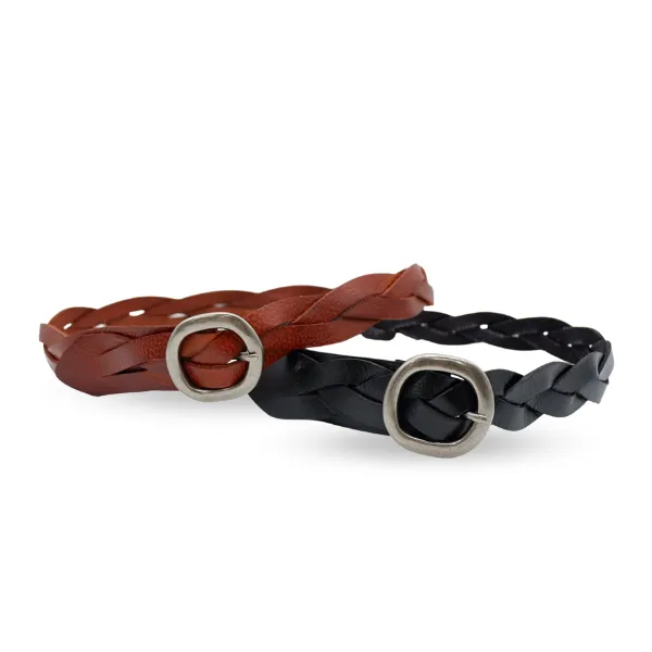 LOUISE - Womens Black Genuine Leather Plaited Belt