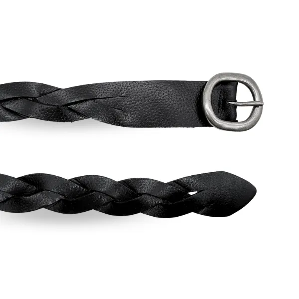 LOUISE - Womens Black Genuine Leather Plaited Belt