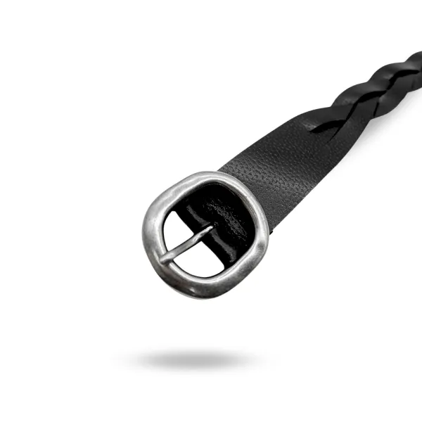 LOUISE - Womens Black Genuine Leather Plaited Belt