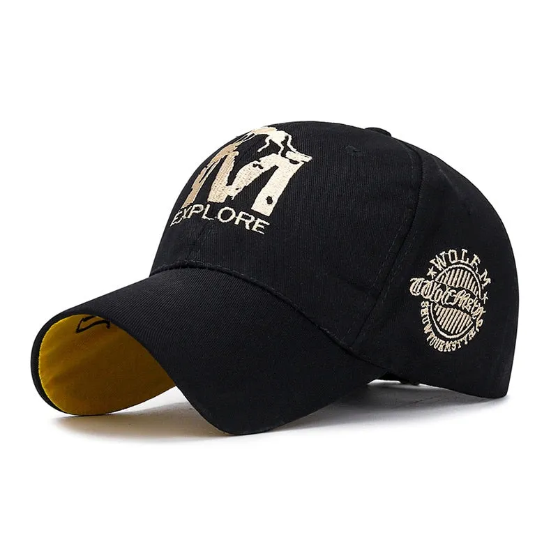 Men Casual Sport Fashion Sun Hats Cotton Wolf Embroidery Baseball Cap