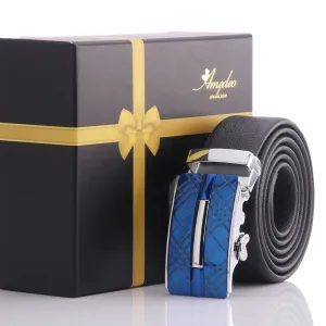 Men's Stainless Steel Black Belt - With Blue Buckle