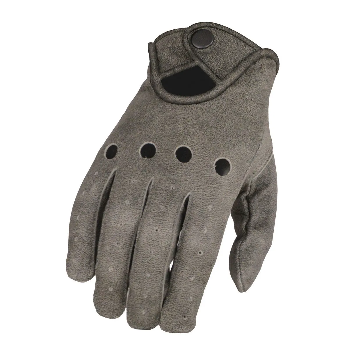 MG7507GREY Men's Distressed Grey Leather Driving Gloves with Wrist Snap