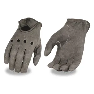 MG7507GREY Men's Distressed Grey Leather Driving Gloves with Wrist Snap