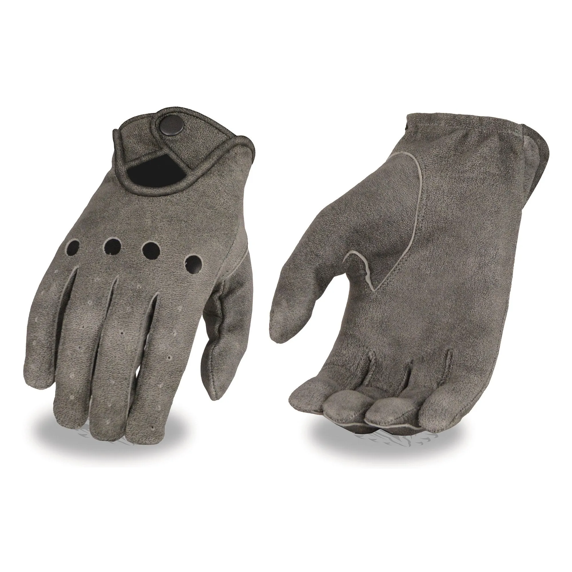 MG7507GREY Men's Distressed Grey Leather Driving Gloves with Wrist Snap