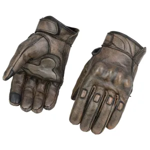 MG7514 Men's Brown Leather i-Touch Screen Compatible Gel Palm Motorcycle Gloves W/ Protective Knuckle