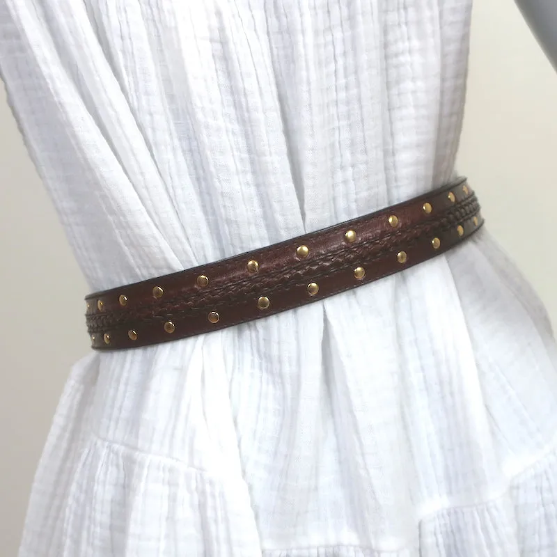 Michael Kors Belt Brown Studded & Braided Leather Size Small