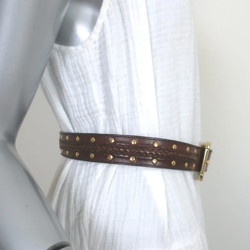 Michael Kors Belt Brown Studded & Braided Leather Size Small
