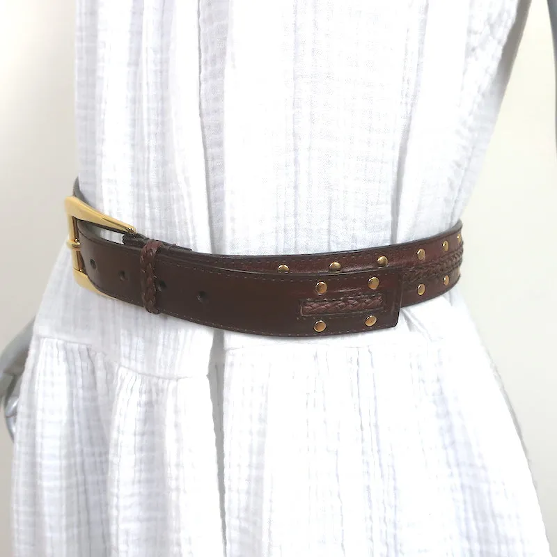 Michael Kors Belt Brown Studded & Braided Leather Size Small