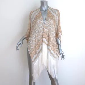 Missoni Fringed Shawl White/Peach/Gold Metallic Zigzag Knit