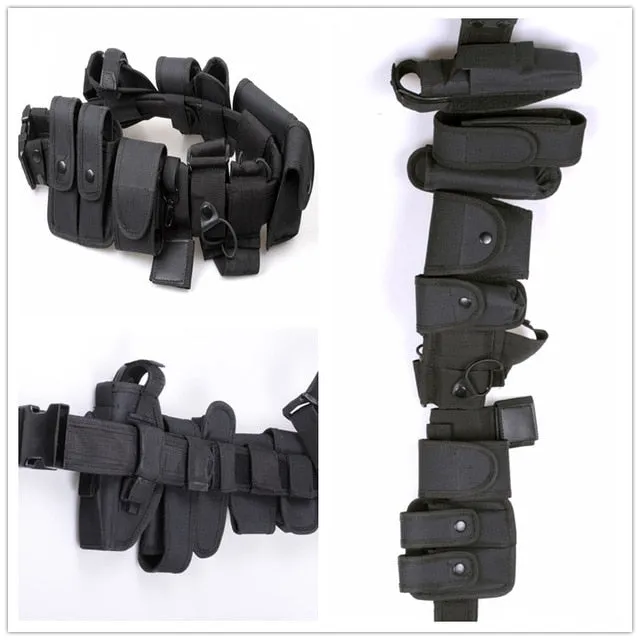 Multifunctional Security Belts Tactical Military Training Polices Guard Utility Kit Duty Waist Support with Pouch Set Black