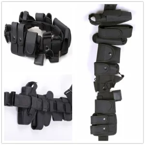 Multifunctional Security Belts Tactical Military Training Polices Guard Utility Kit Duty Waist Support with Pouch Set Black