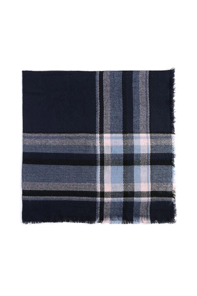 NAVY BLANKET FRINGED SCARF