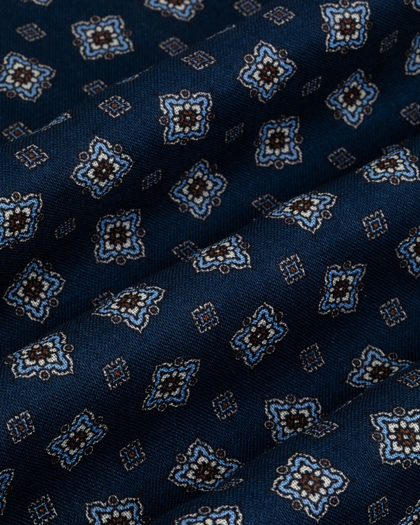 Navy Medallion Print Wool Silk Scarf