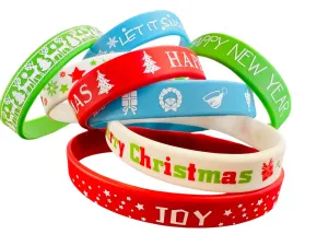 New Set of 8 Festive Christmas Silicone Wristbands, one size