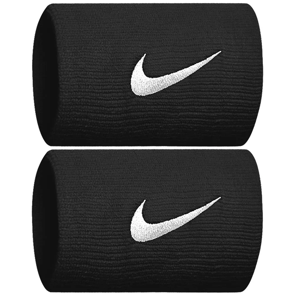 Nike Swoosh Doublewide Wristbands 2 Pack - Black/White