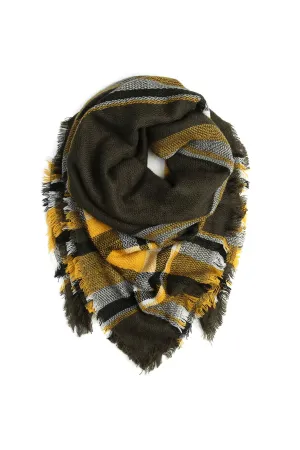 OLIVE BLANKET FRINGED SCARF