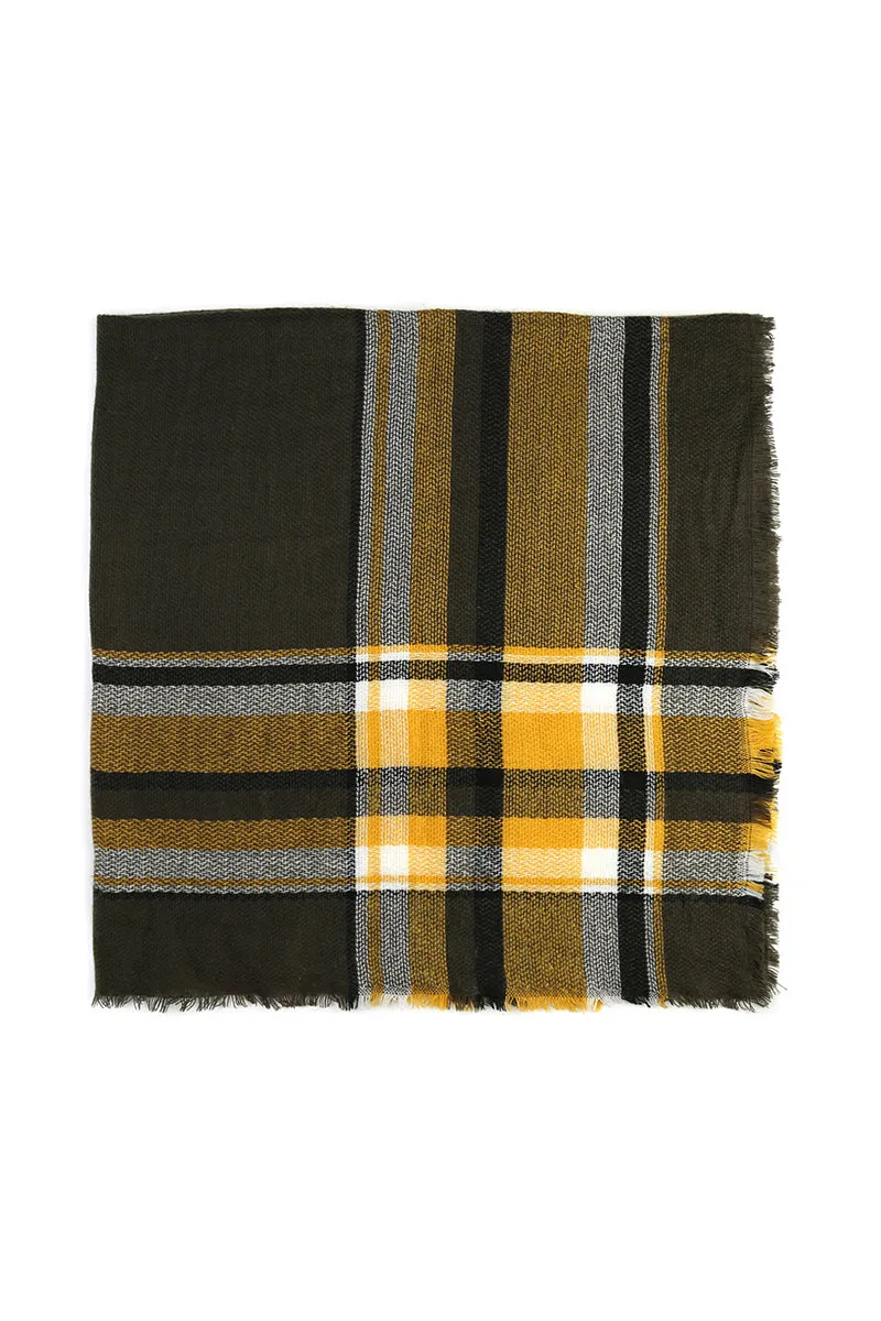 OLIVE BLANKET FRINGED SCARF
