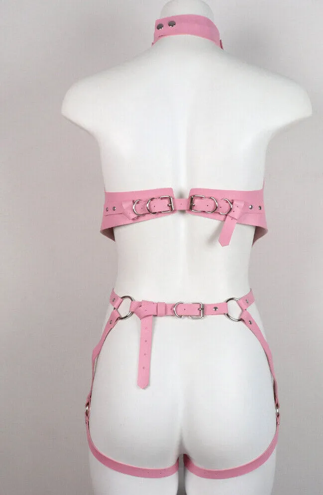 Pink Harness Body Bondage Garters