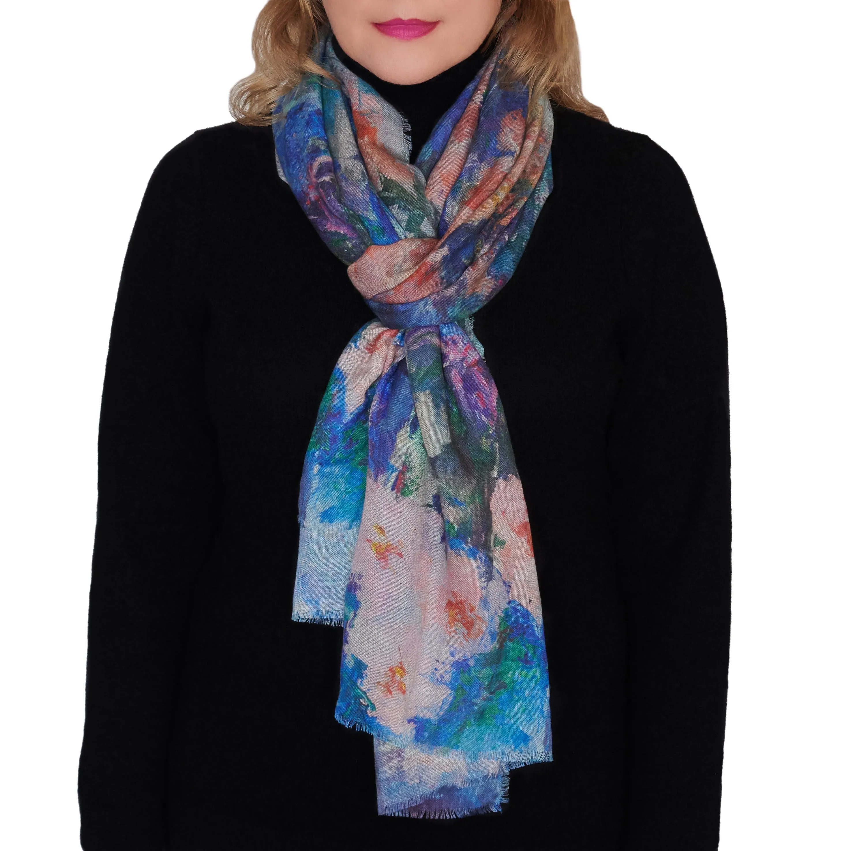 Pink Orchids, 82-inch Long Italian Cashmere-Silk Scarf
