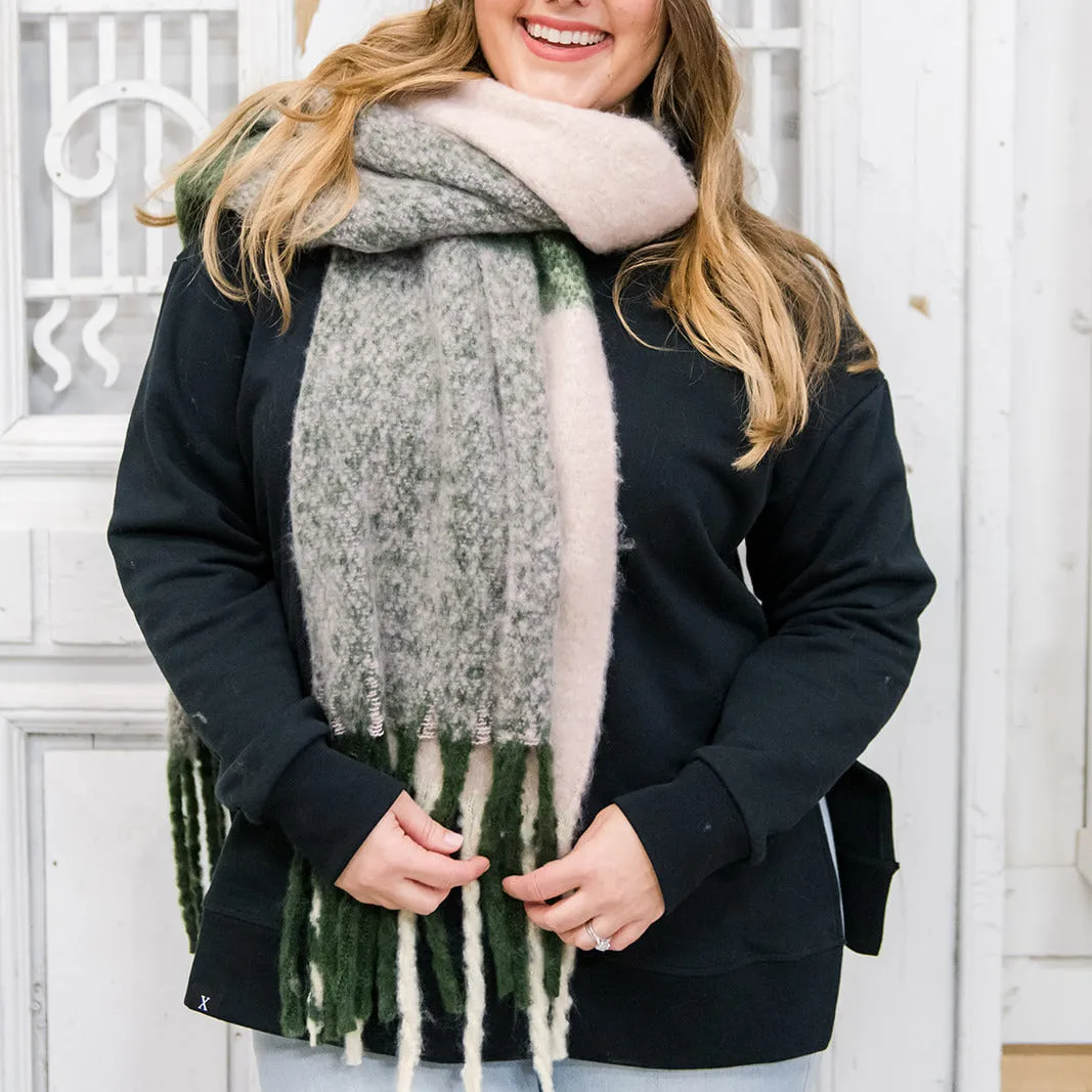 Plaid Fringed Blanket Scarf | Beetle