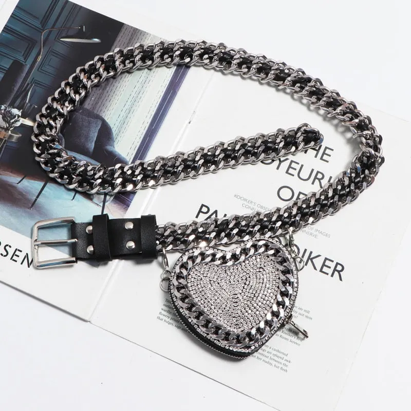 Punk Woven Belt Adjustable with Heart  Fanny Pack