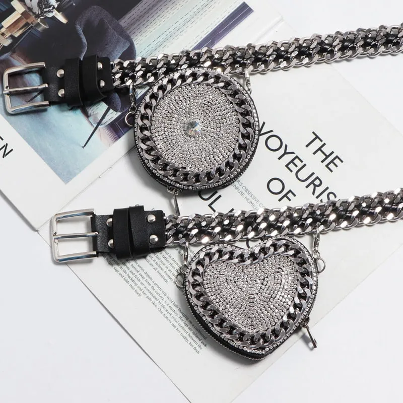 Punk Woven Belt Adjustable with Heart  Fanny Pack