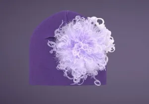 Purple Cotton Hat with Lavender Large Curly Marabou