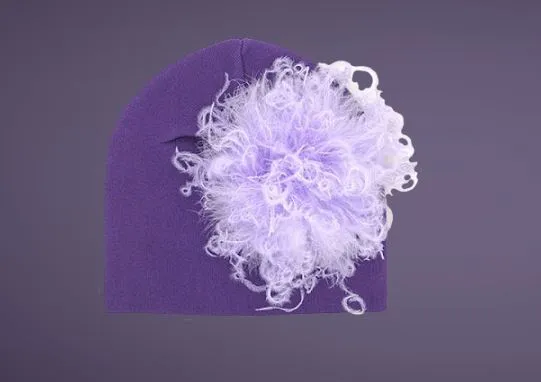 Purple Cotton Hat with Lavender Large Curly Marabou