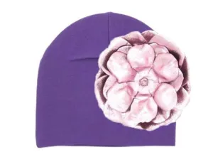 Purple Cotton Hat with Metallic Pale Pink Rose