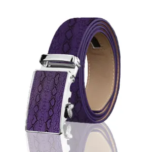 Purple Mens Adjustable Ratchet Slide Buckle Belt - Genuine Leather Automatic Belt with No Holes