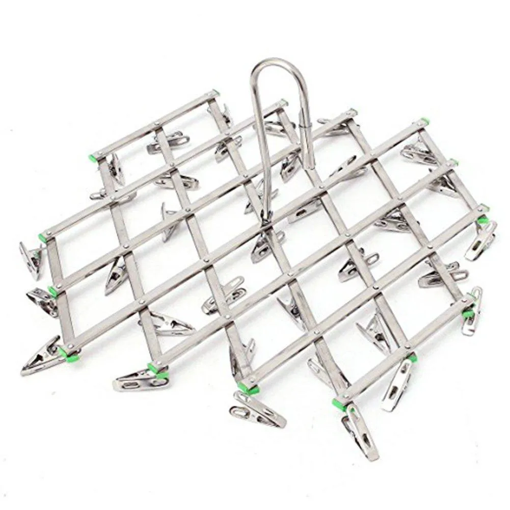 qinglele 2Pcs Swivel Hook Stainless Steel 35 Pegs Drying Rack Clothes Hanger for Underwear Socks Gloves