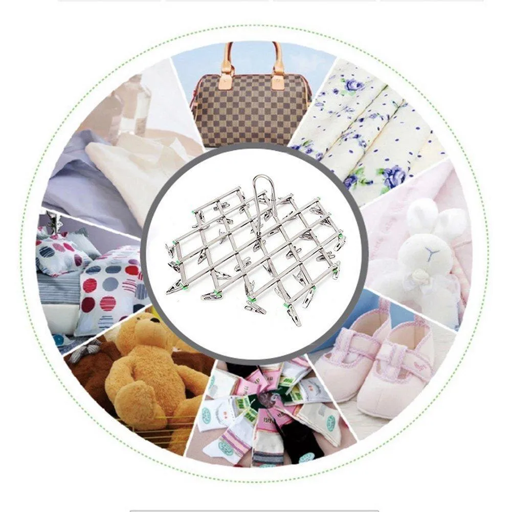 qinglele 2Pcs Swivel Hook Stainless Steel 35 Pegs Drying Rack Clothes Hanger for Underwear Socks Gloves