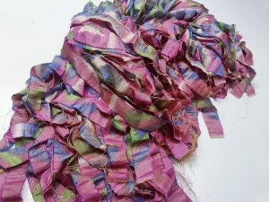 Reclaimed Indian Sari Stripe - Pink Flower | Recycled Sari Ribbon