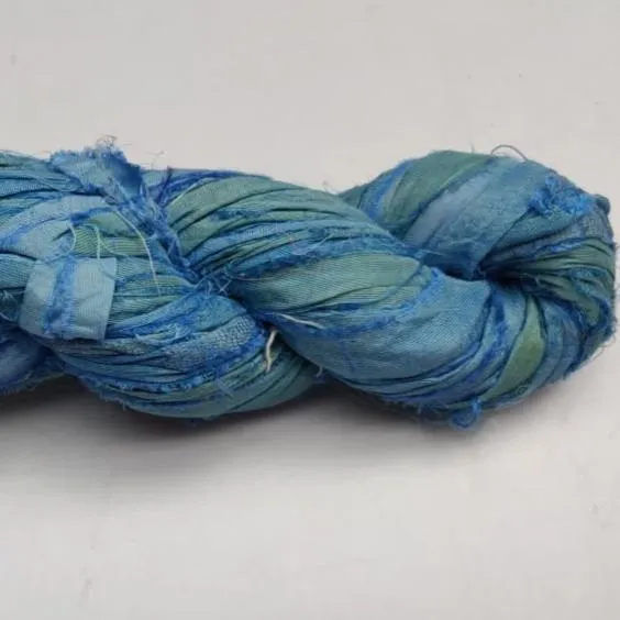 Recycled Sari Silk Ribbon - Cerulean