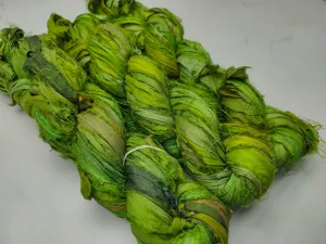 Recycled Sari Silk Ribbon - Green Petal