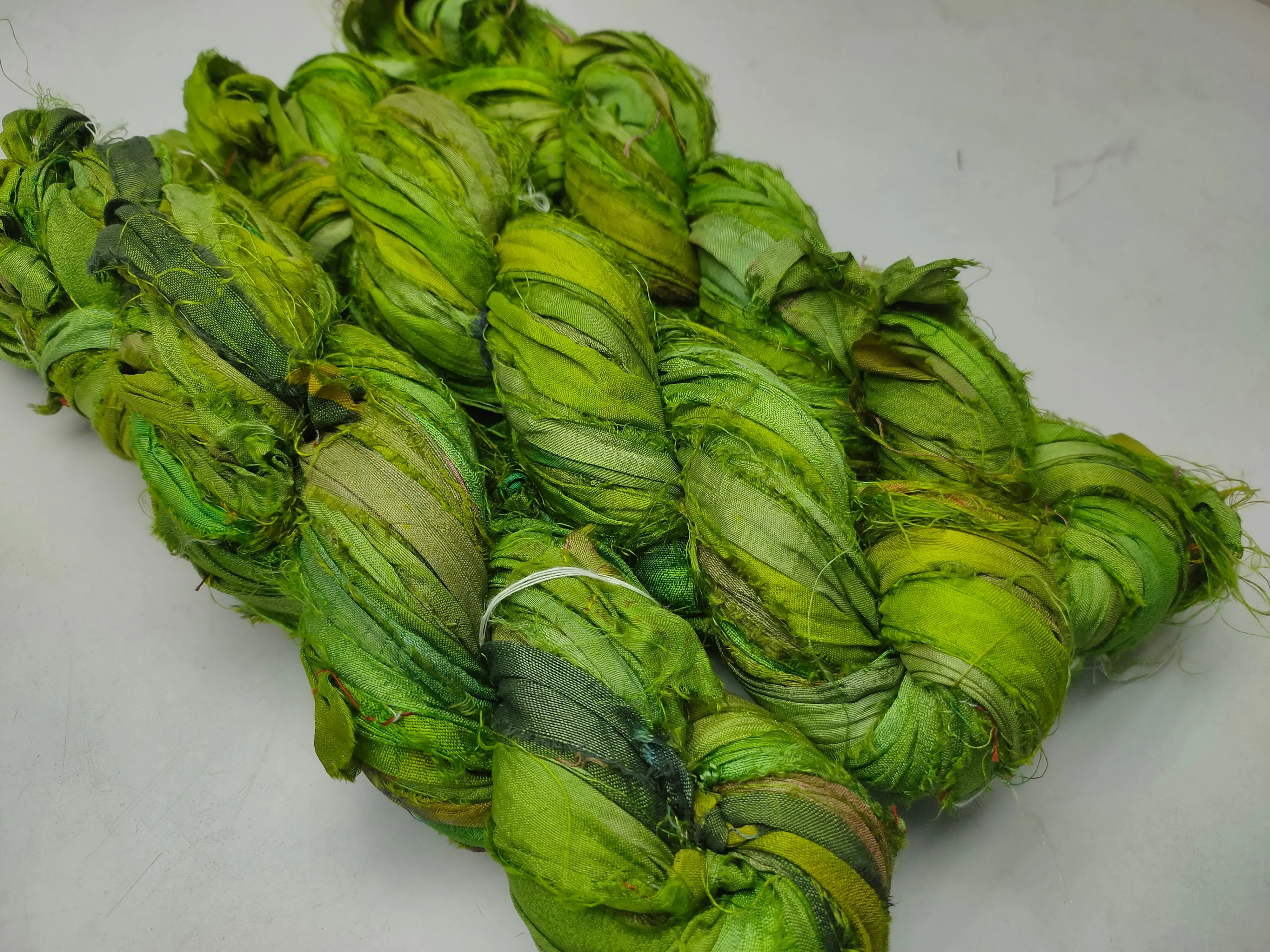 Recycled Sari Silk Ribbon - Green Petal