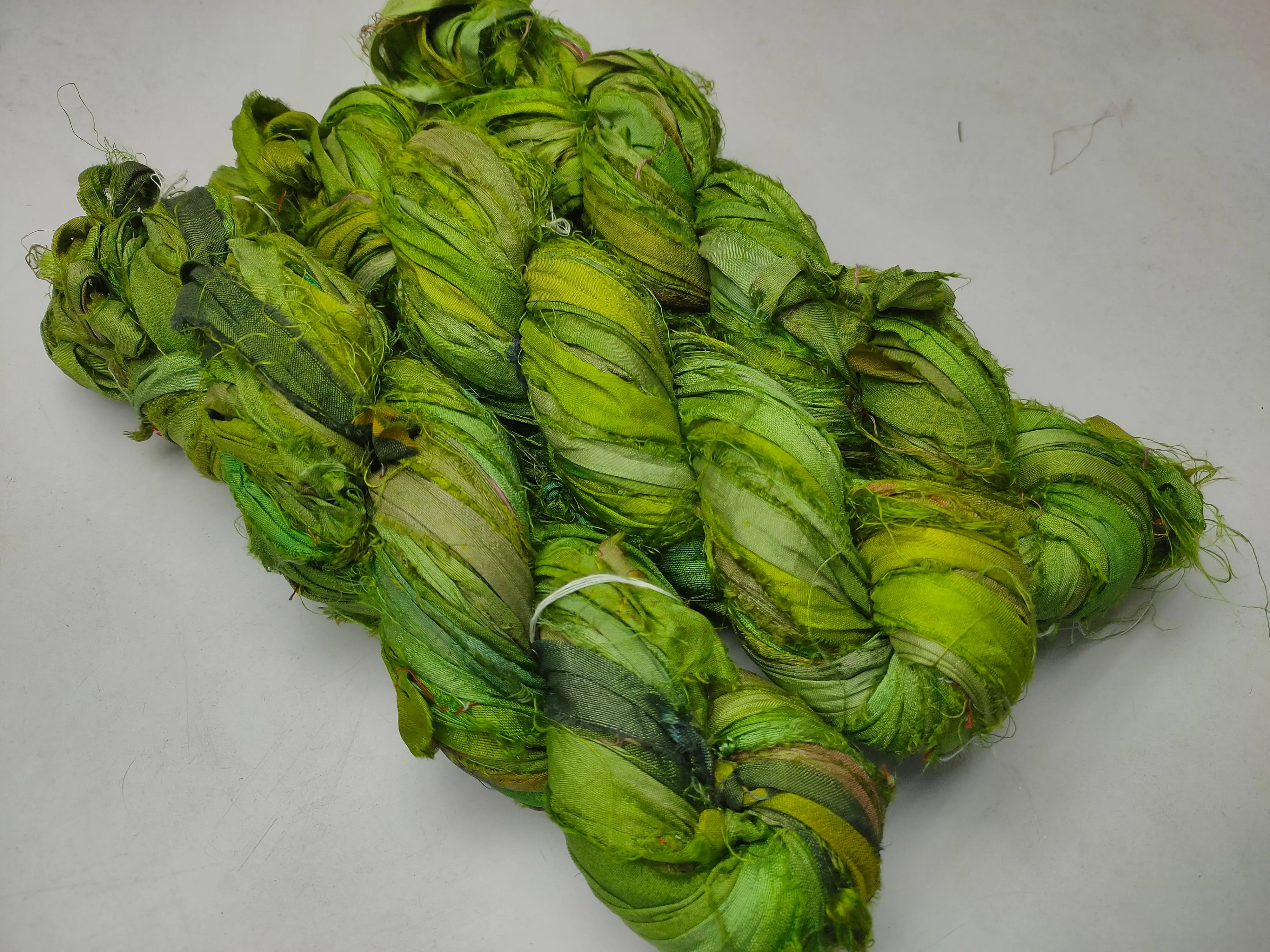 Recycled Sari Silk Ribbon - Green Petal