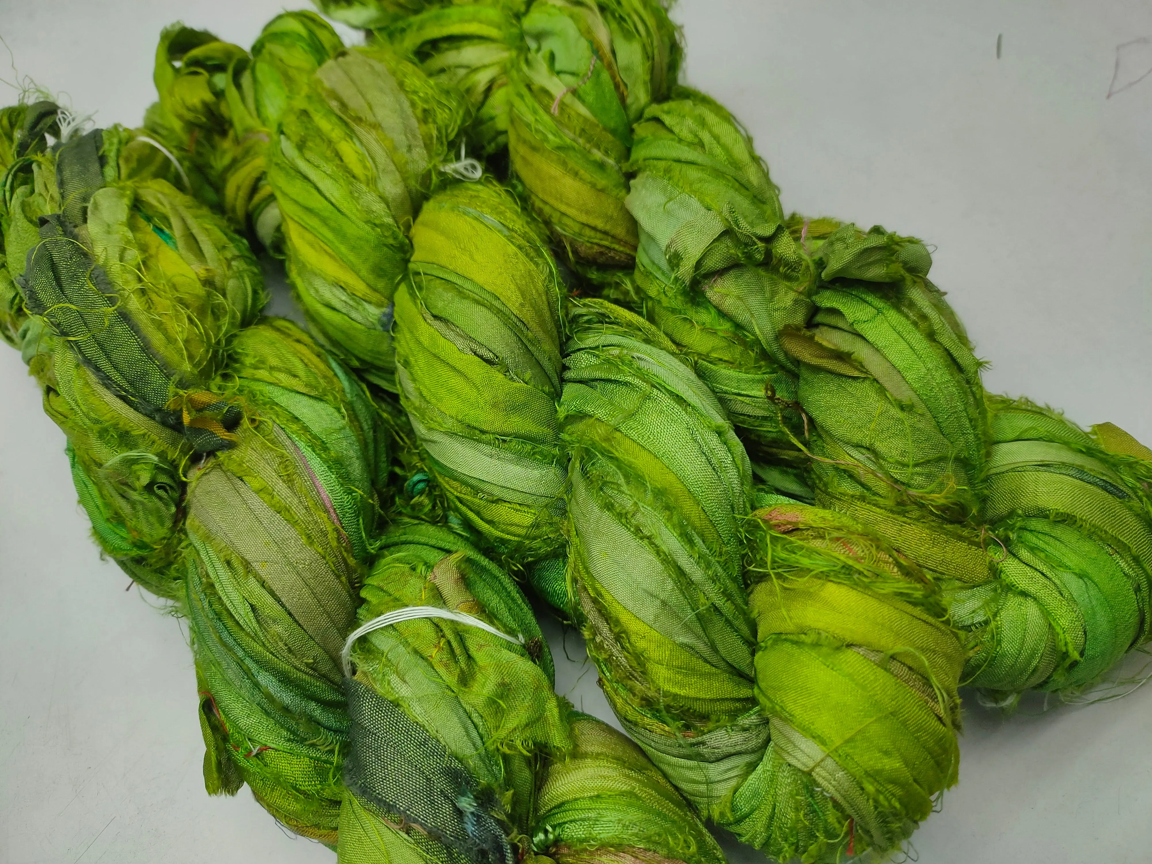 Recycled Sari Silk Ribbon - Green Petal