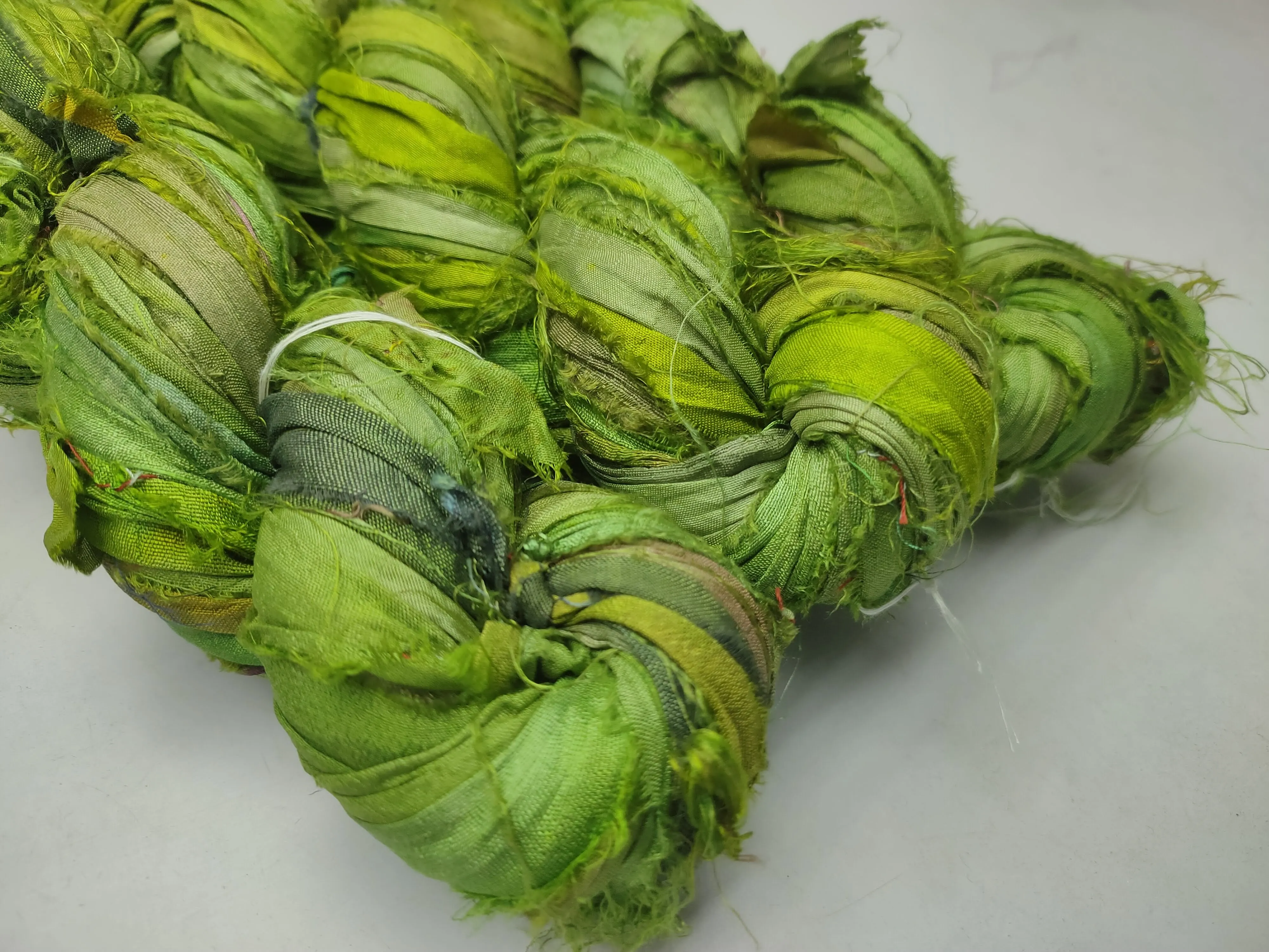 Recycled Sari Silk Ribbon - Green Petal
