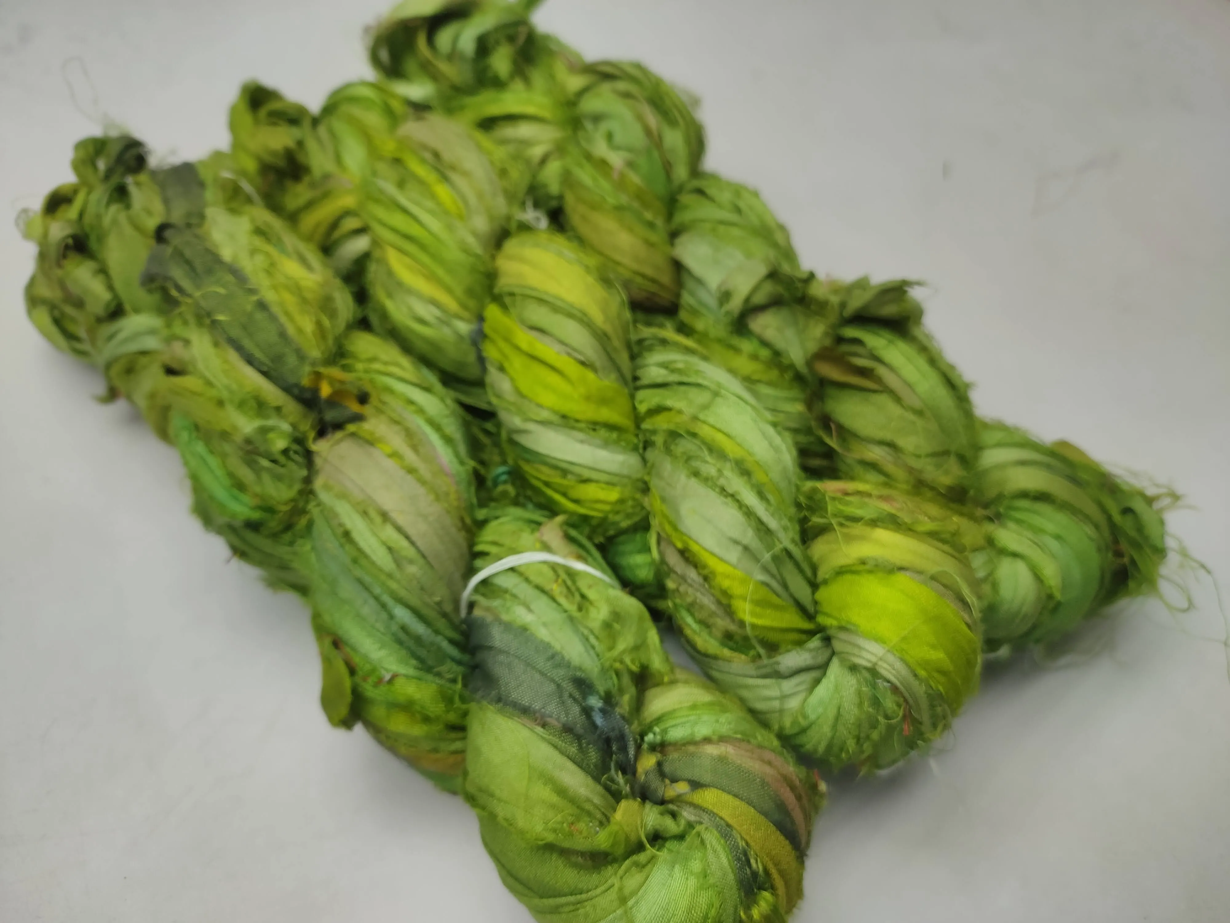 Recycled Sari Silk Ribbon - Green Petal