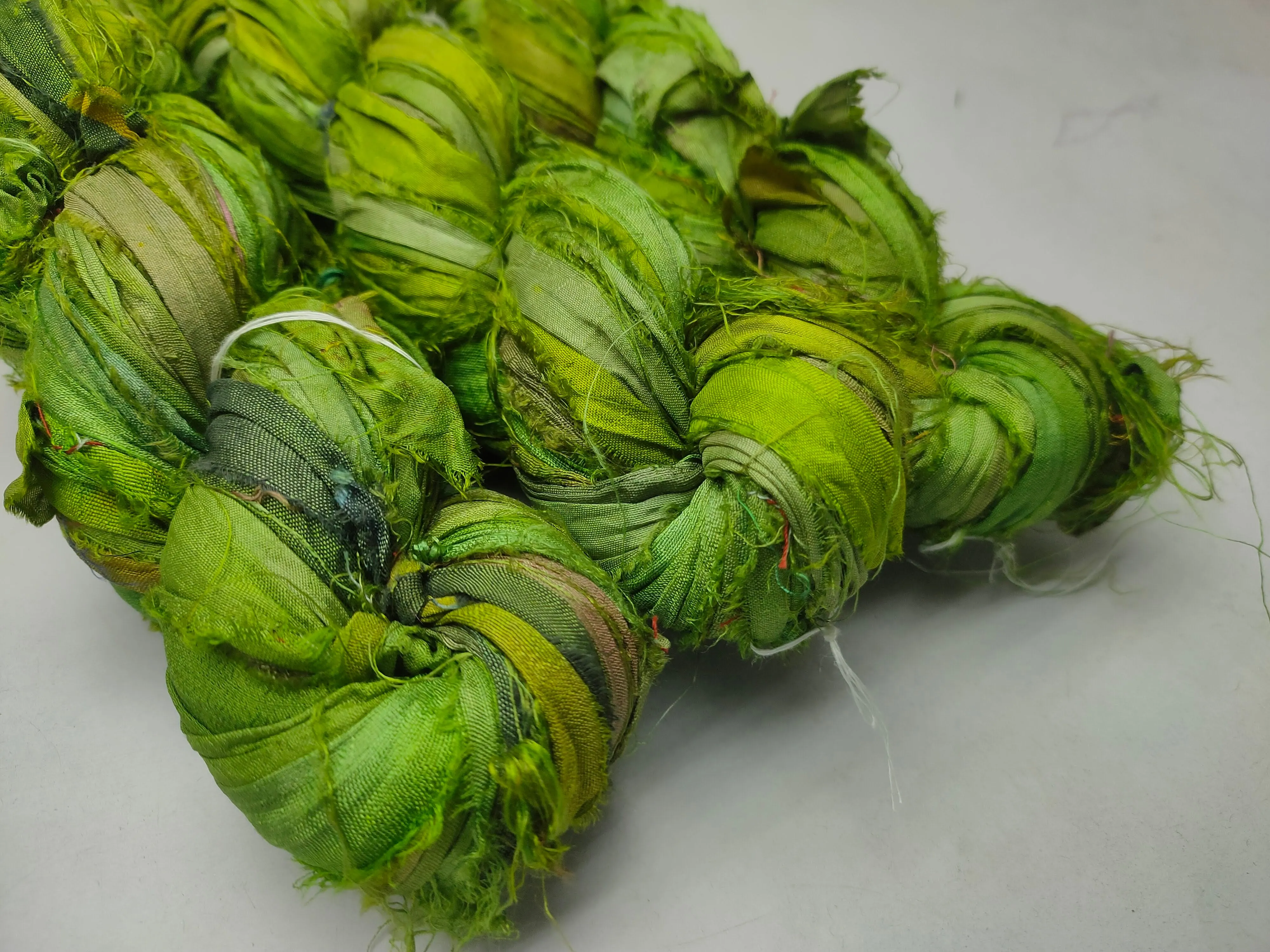 Recycled Sari Silk Ribbon - Green Petal