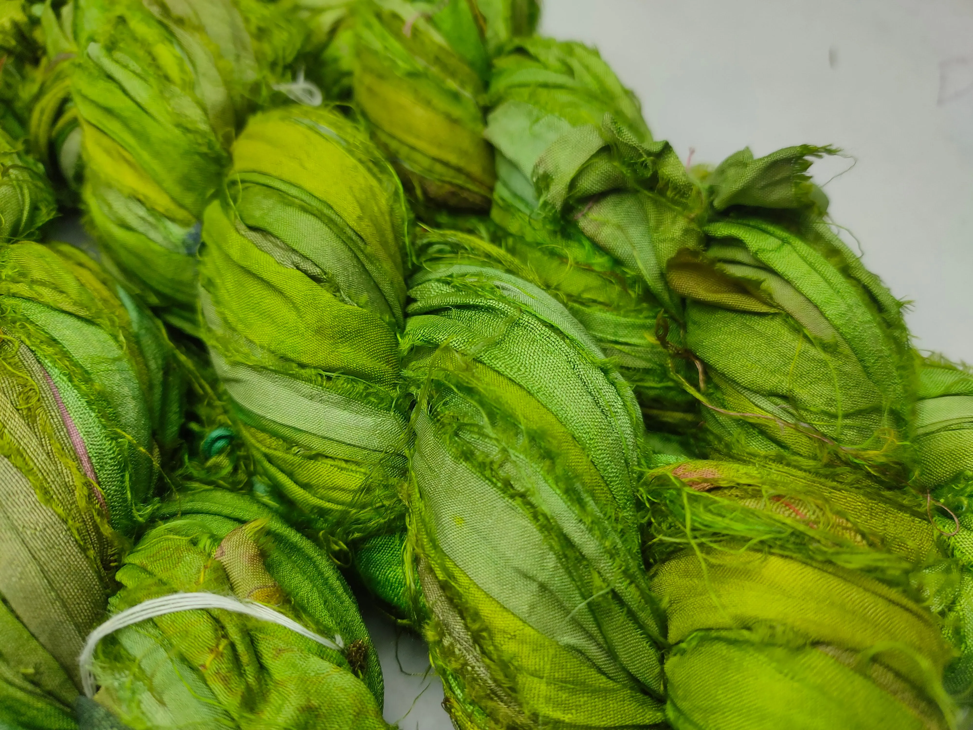Recycled Sari Silk Ribbon - Green Petal