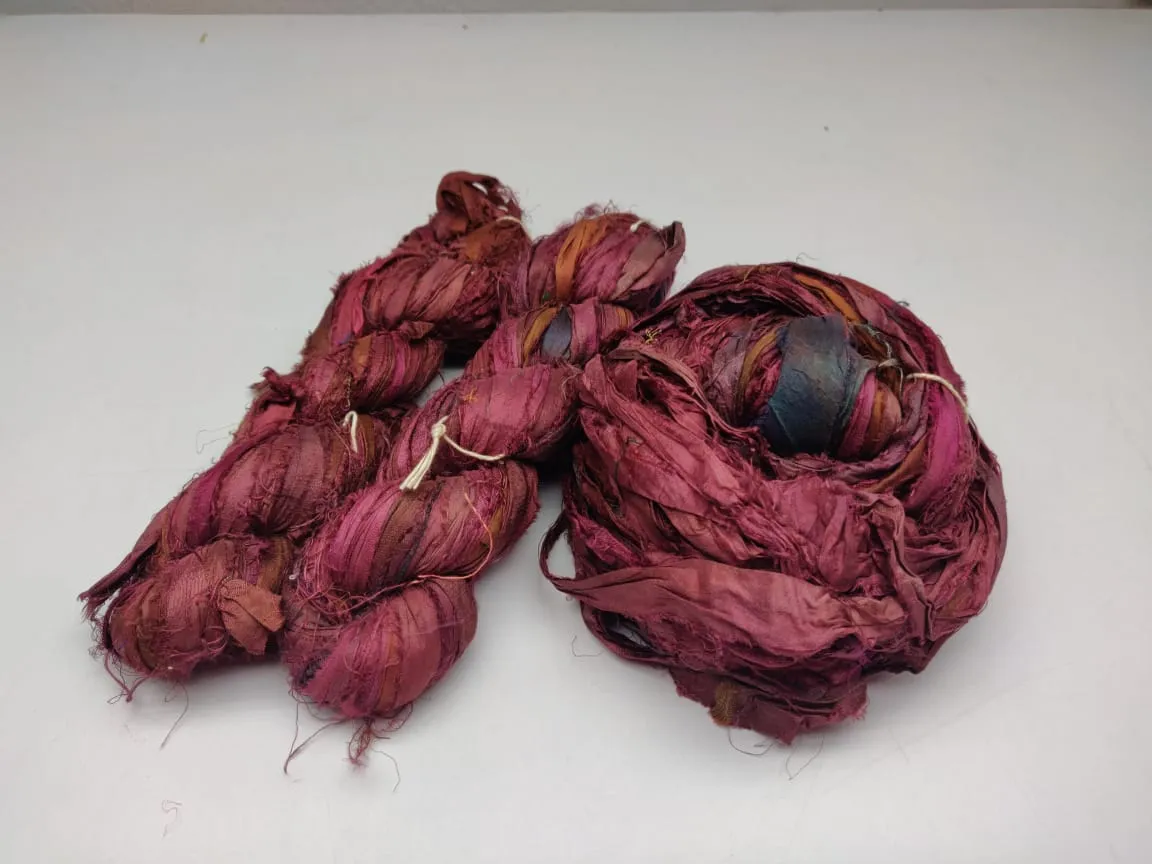 Recycled Sari Silk Ribbon - Plum