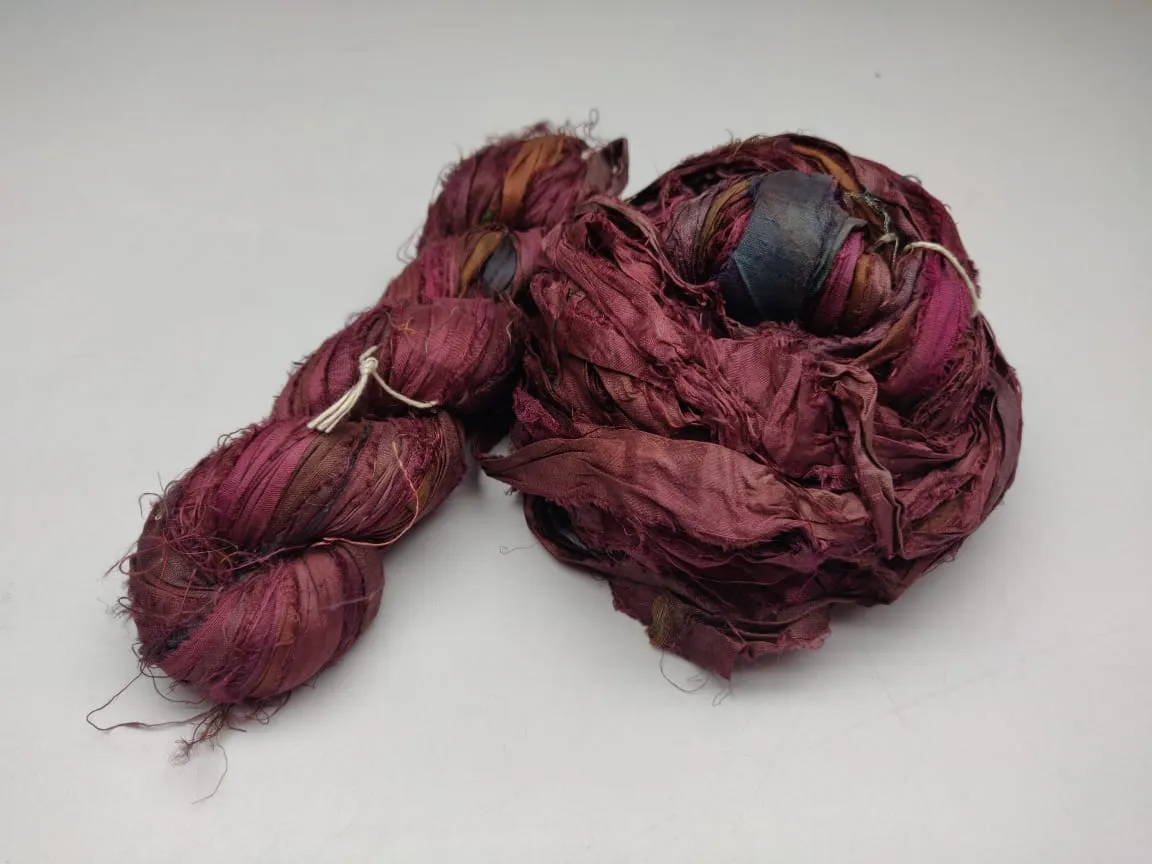 Recycled Sari Silk Ribbon - Plum