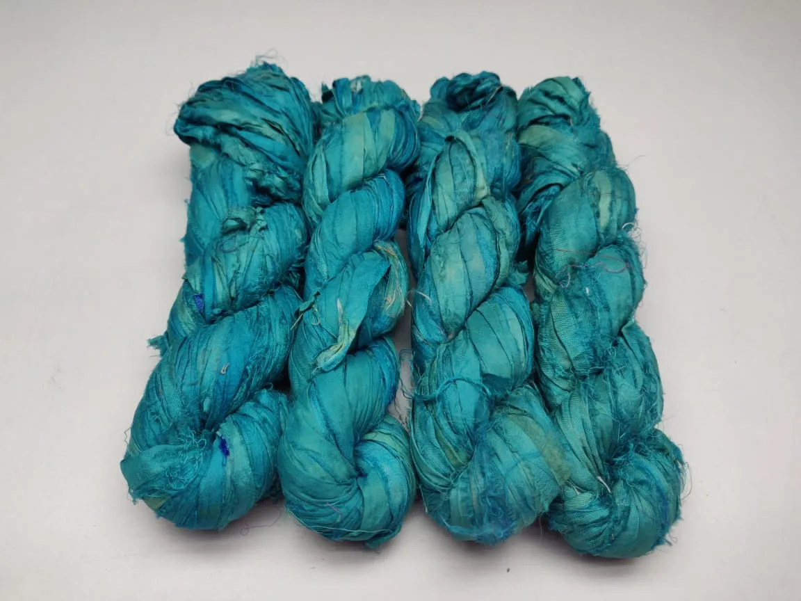 Recycled Sari Silk Ribbon - Turquoise