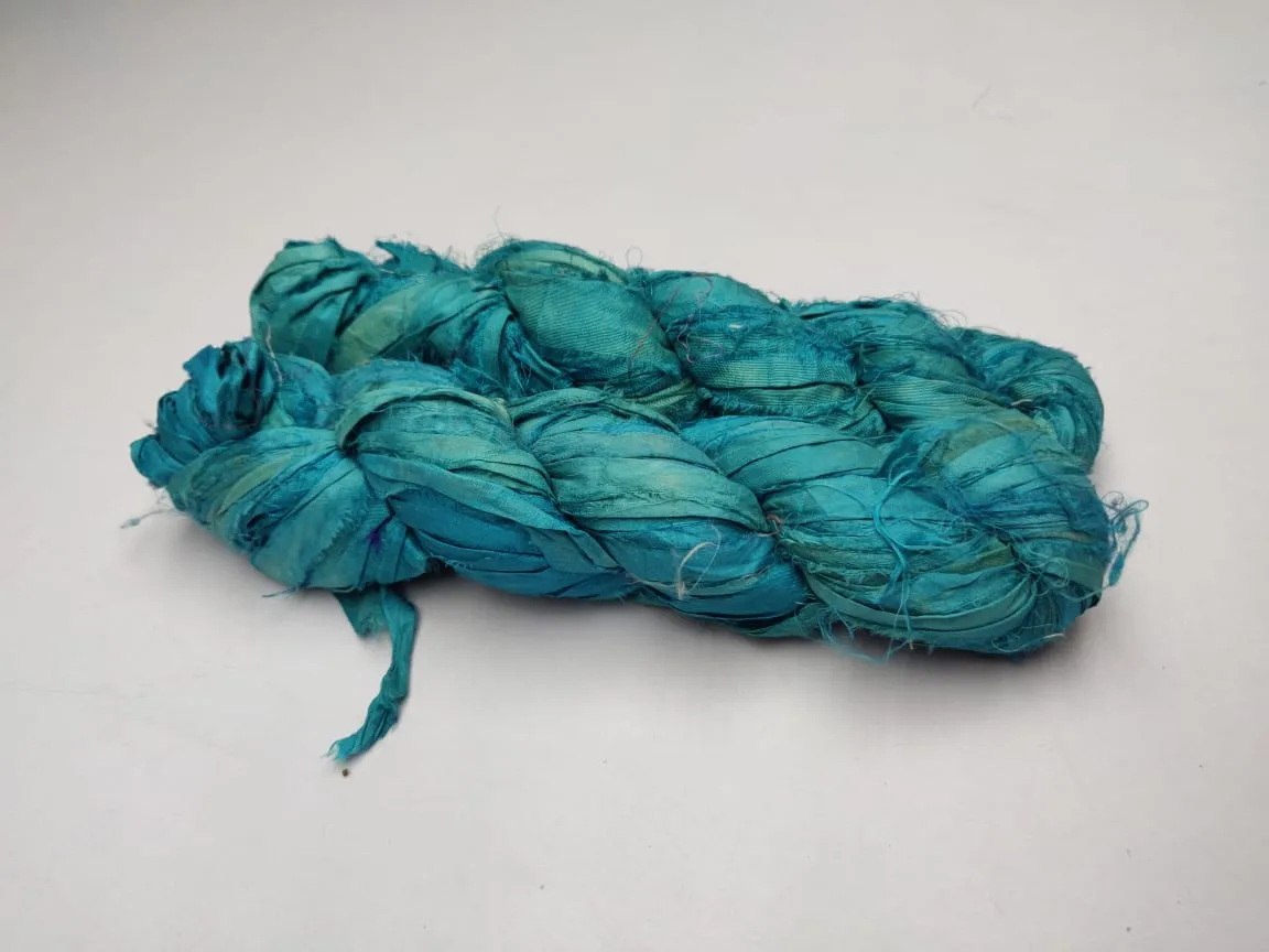 Recycled Sari Silk Ribbon - Turquoise