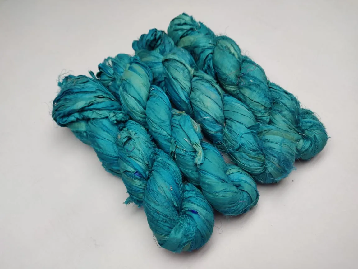 Recycled Sari Silk Ribbon - Turquoise