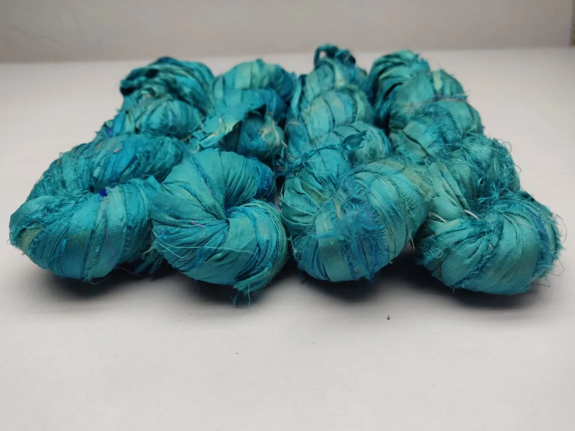 Recycled Sari Silk Ribbon - Turquoise